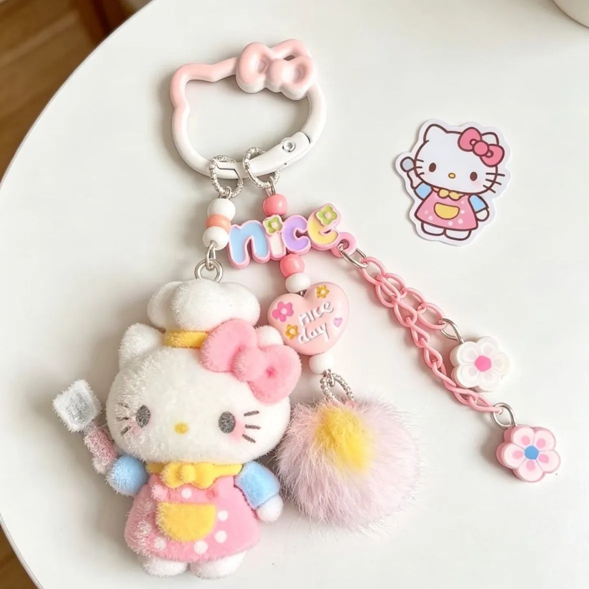 Sweet Tianzai Flocked Bead Keychain – MIU-Style Cute Bag Charm & Phone Pendant, Trendy Collectible Small Ornament for Purse & Keys